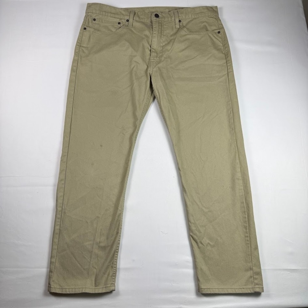 Levis 502 Taper Fit Pants Mens 38x30 Tan Khaki Stretch WaterLess Chinos
